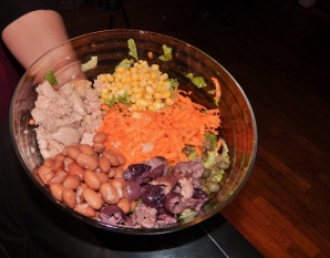 I showed you this salad yet. Nothing special, garden radicchio, olives, beans, corn, carrots, tuna, but it was the yummiest yum of the summer.